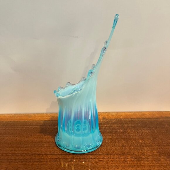 Vintage Fostoria Heirloom Blue Opalescent Swung Ribbed Candle Taper Holder - Picture 6 of 8